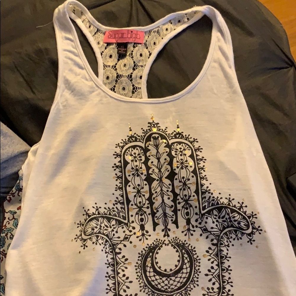 Tank top with lace back white with design XS
